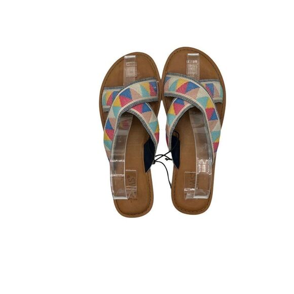 Toms Womens Viv Sandals Geometric Colorful Canvas Slides Cross Straps - Picture 4 of 5